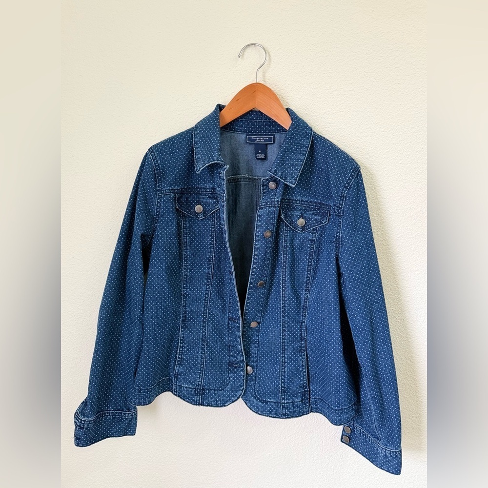 Charter Club Beautiful Blue Polka Dot Jean Jacket Women’s Size XL
